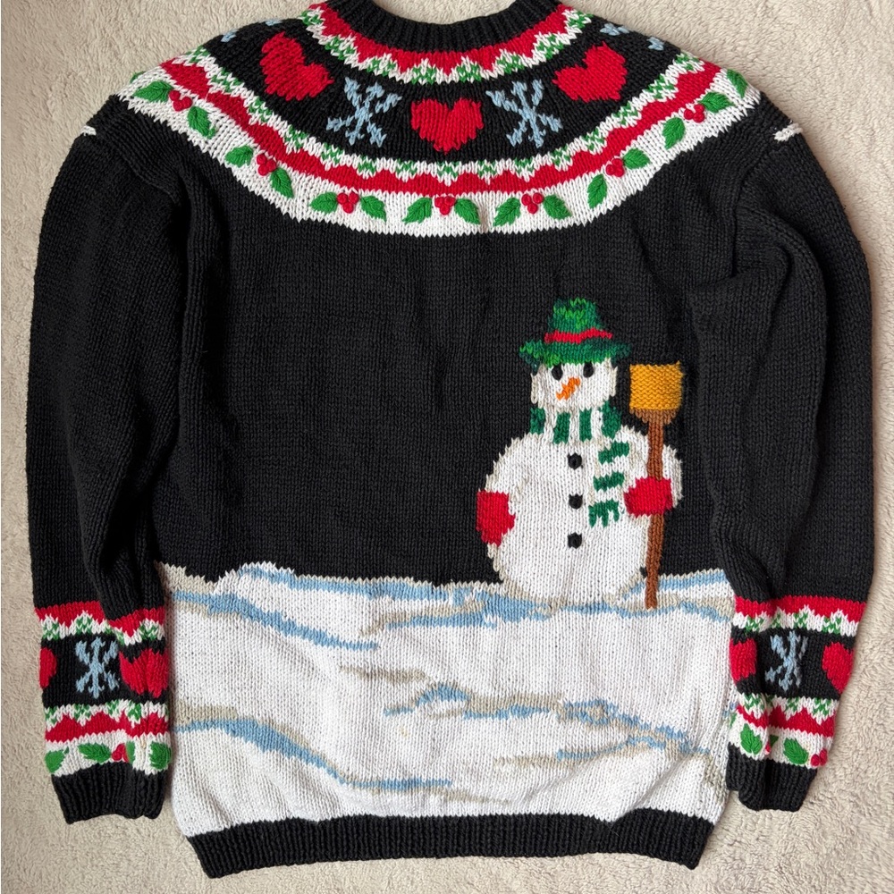 Vintage The Eagle’s Eye Black Festive Sweater Multicolor Design Women Small - Picture 2 of 13
